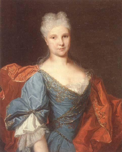 unknow artist Portrait of a lady,half-length,wearing a blue embroidered dress with a scarlet mantle France oil painting art